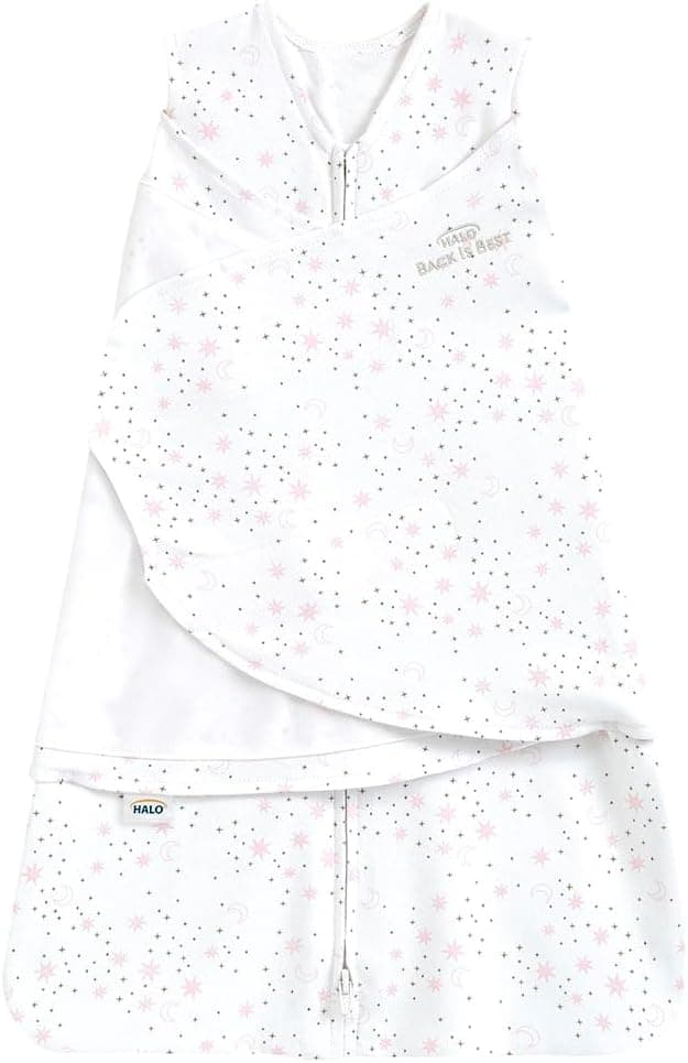 HALO SleepSack Swaddle 100% Cotton, 1.5 TOG - Midnight Moons Pink, 3-6 Months