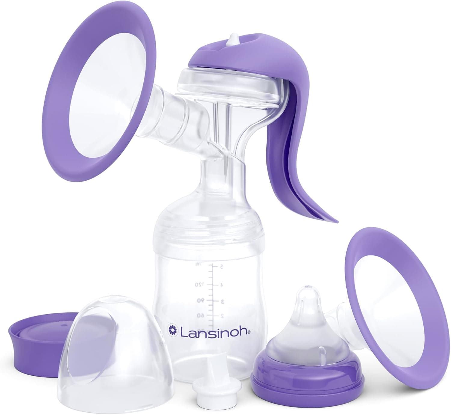 مضخة حليب يدوية من Lansinoh مع قمعين ComfortFit بمقاسي 25 و30.5 ملم