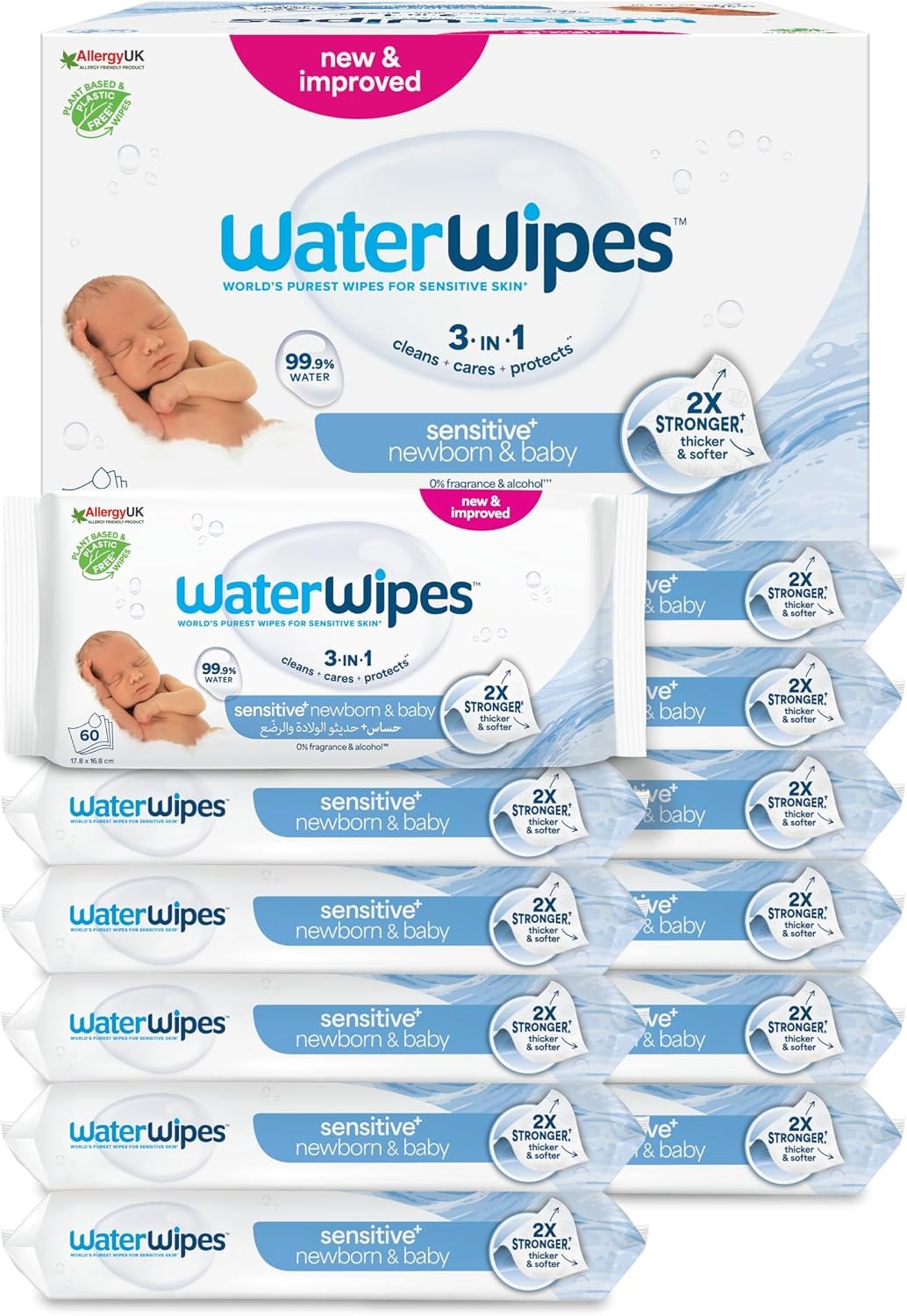 WaterWipes Sensitive+ Newborn Baby Wipes, 12 × 60 (720 Wipes)